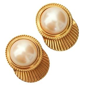 Vintage Bluette Pearl Fan Gold Shoe Clips Made in FRANCE